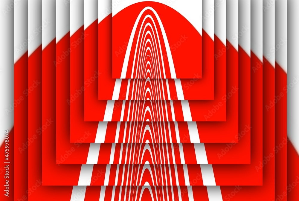 Aufkleber concentric patterns and puzzle design from vivid red and white parabolic concentric convex concentri