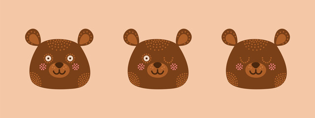 Head with expression of emotions of a funny teddy bear in cartoon style isolated on a colored background