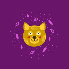 Head with expression of emotions of a funny cat in cartoon style isolated on a colored background.