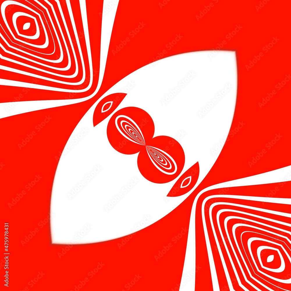 Aufkleber patterns and puzzle design from vivid red and white parabolic concentric convex concentric stripes