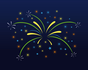 Fototapeta na wymiar Fireworks vector illustration. Happy New Year. Graphic design for the decoration of gift certificates, banners and flyer.