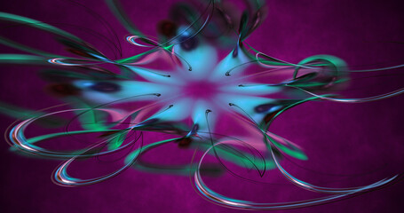 Generative fractal art. Abstract colorful glowing shapes. Fantasy light background. Digital fractal art wallpaper. 3d rendering