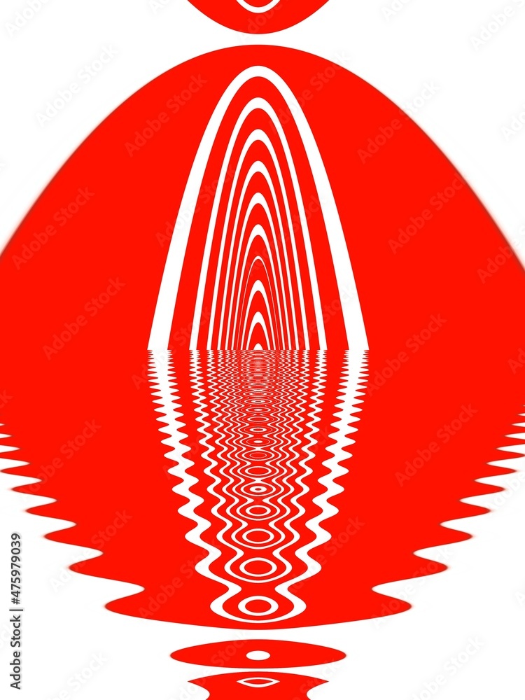 Aufkleber patterns and puzzle design from vivid red and white parabolic concentric convex concentric stripes