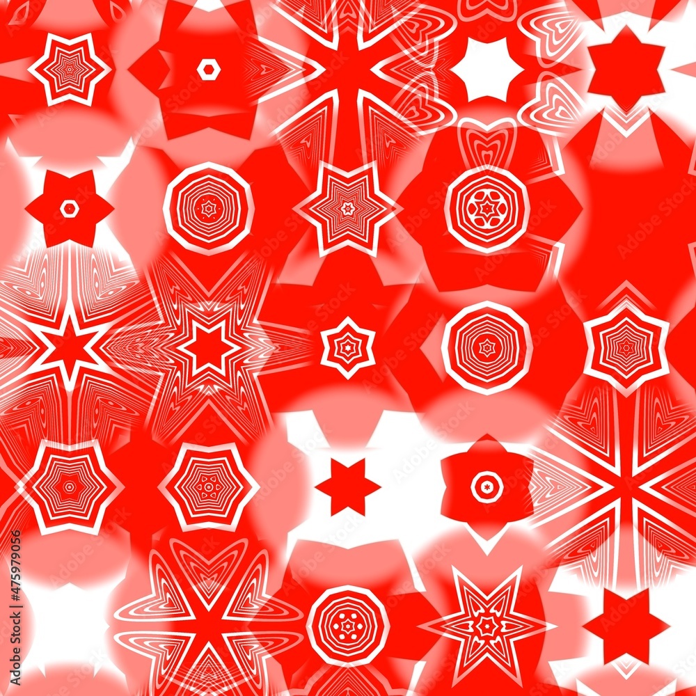 Aufkleber snowflake patterns and puzzle design from vivid red and white parabolic concentric convex concentric