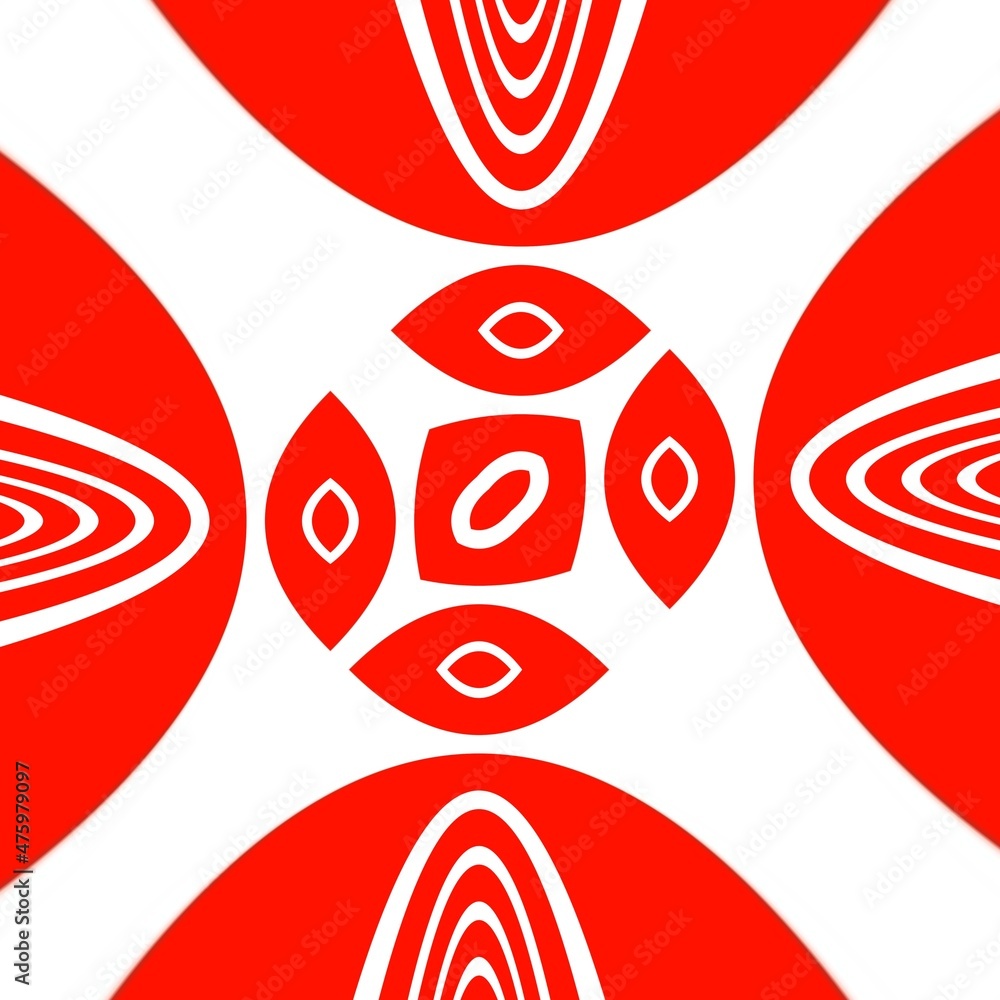 Aufkleber patterns and puzzle design from vivid red and white parabolic concentric convex concentric stripes