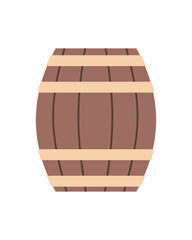 Wooden keg with alcohol, container for drinks. A barrel for wine, rum, beer or gunpowder. Vector illustration, icon in flat style, isolated on a white background.