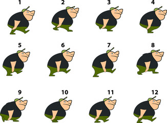 Fat boy walking cycle frames for cartoon animation design vector graphics