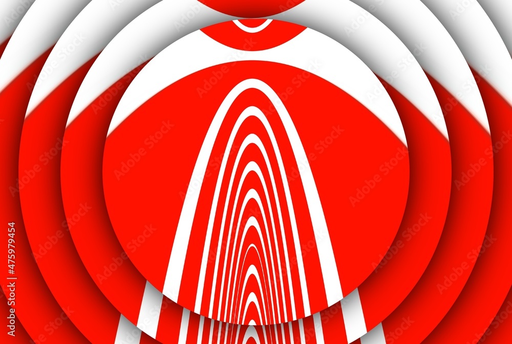 Aufkleber circular concentric patterns and puzzle design from vivid red and white parabolic stripes