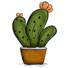 cactus in pots. Cartoon style vector illustration.