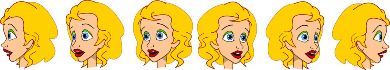 blonde vector woman girl face cartoon animation turning head 