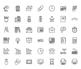 Office Thin Line Related Icons Set Isolated on White Background. Simple Mono Linear Pictogram Pack Stroke Logo Concept for Web Graphics