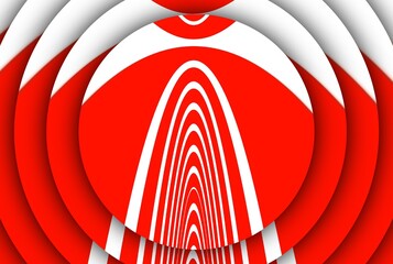 circular concentric patterns and puzzle design from vivid red and white parabolic stripes