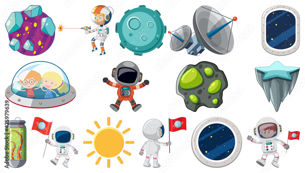 Wall mural set of isolated fantasy space objects