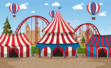 Amusement park scene with ferris wheel and circus dome © brgfx