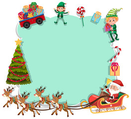 Fototapeta premium Empty Christmas board with cartoon characters and objects