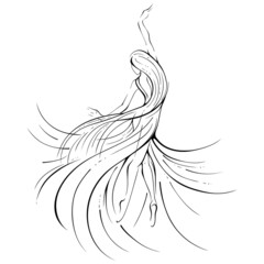 Sketch dancing ballerina in flying dress. Dance spirit concept. Vector hand drawn illustration in line art style. Dance studio symbol. Emotions of happiness, flight, passion