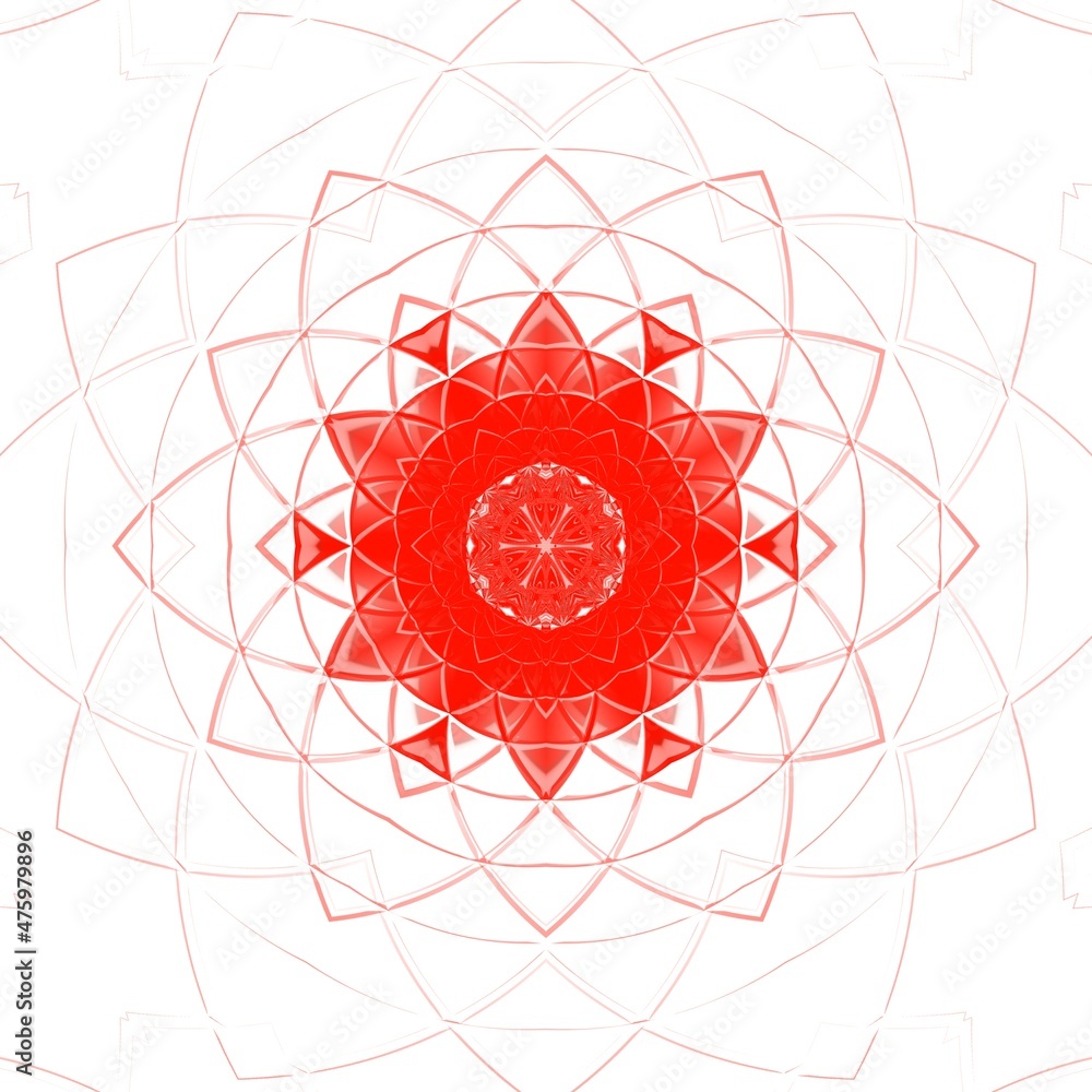 Aufkleber kaleidoscopic patterns and puzzle design from vivid red and white parabolic concentric convex concen