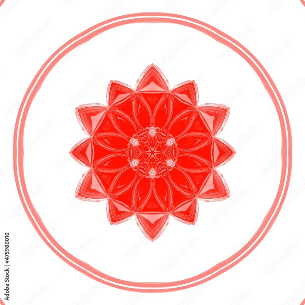 Aufkleber kaleidoscopic patterns and puzzle design from vivid red and white parabolic concentric convex concen
