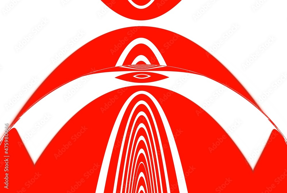 Poster patterns and puzzle design from vivid red and white parabolic concentric convex concentric stripes