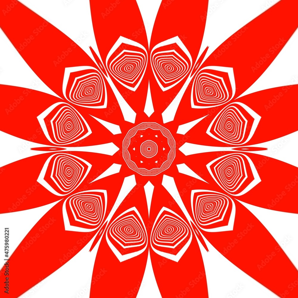 Aufkleber kaleidoscopic patterns and puzzle design from vivid red and white parabolic concentric convex concen