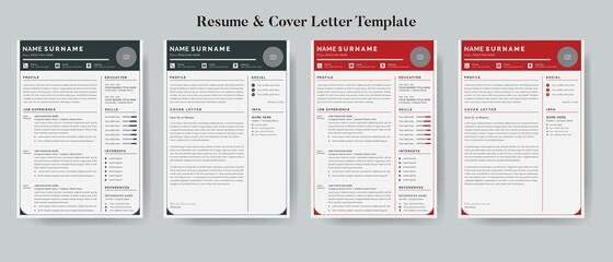 Resume Layout Kit Black and Red Template Design