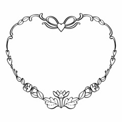 flower wreath heart shape line art