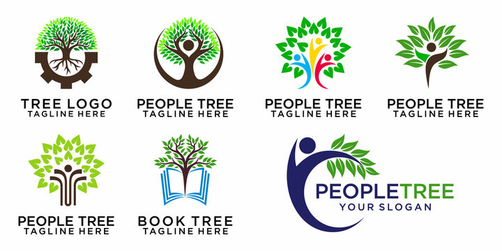 People Tree icon set Logo vector Template
