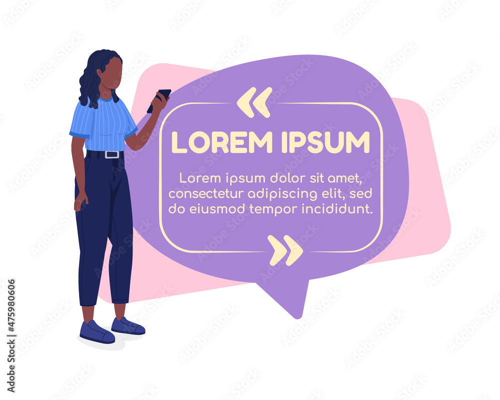 Poster connection with romantic partner through dating app vector quote box with flat character. digital ag