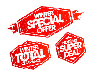 Winter sale rubber stamps vector templates - winter special offer, winter total clearance