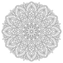 Vector drawing for coloring book. Geometric floral pattern. Contour drawing on a white background. Mandala.