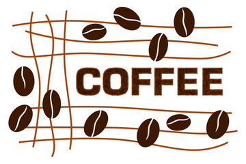 Coffee Text Beans Brown Lines White Background
