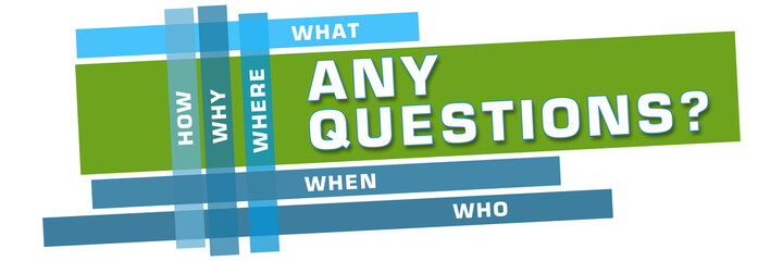 Any Questions Word Cloud Green Blue Stripes Banner 