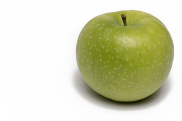 Closeup green granny smith apple white background