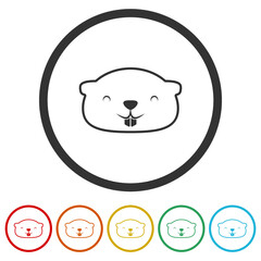 Beaver animal icon isolated on white background, color set