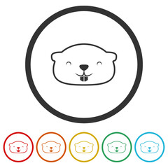 Beaver animal icon isolated on white background, color set