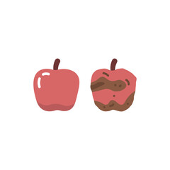 illustration of a fresh red apple and a rotten apple. fruit or food. flat cartoon style. vector design