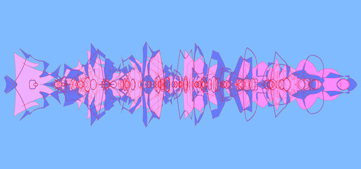 Creative colorful minimalist contemporary art illustration, wall decoration, postcards, album, brochure cover design. Playful composition of abstract shapes and curves. Pink blue red purple print.