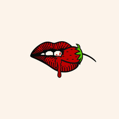 illustration vector graphic of lips and strawberries. fit for fruit food and good for t-shirt.