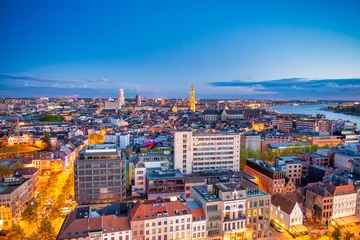 Fototapeten Luftaufnahme der Skyline von Antwerpen, Belgien. © jovannig