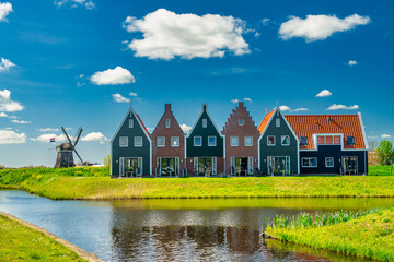 Volendam homes on a sunny spring day, The Netherlands.
