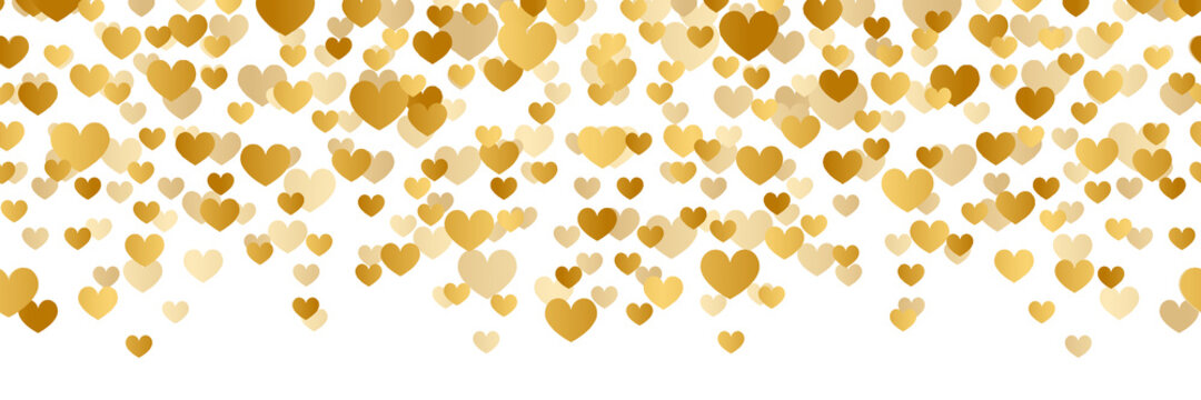Gold Heart Repeat Banner Design on White Background