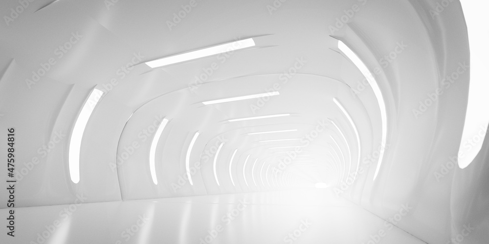 Poster light corridor modern background. futuristic sci-fi tunnel. 3d rendering