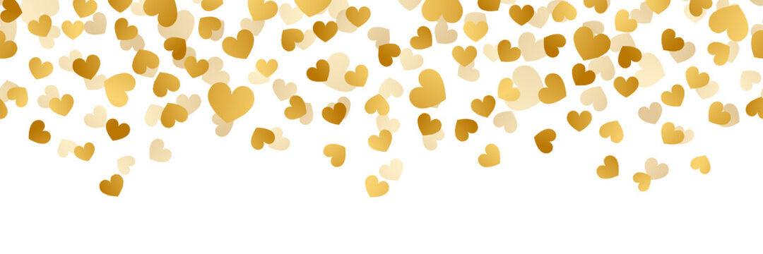 Gold Heart Wide Seamless Banner Design on White Background