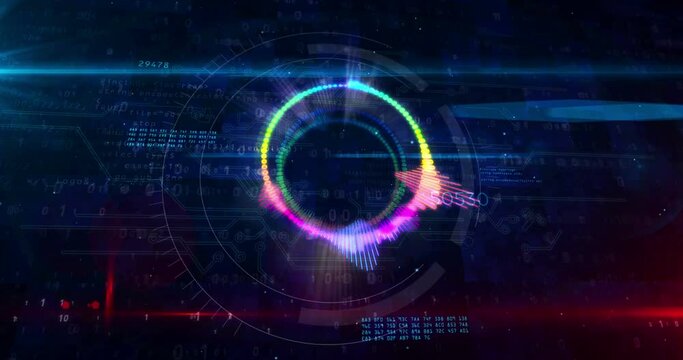 Audio spectrum voice neon sign concept, radio sound wave and disco music record volume signal. Futuristic 3d rendering animation. Neon sketch on abstract background.