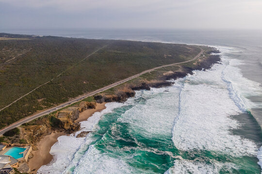 Portugal, Lisbon District, Cascais, Aerial View Of Country Road Stretching Along Portuguese Riviera