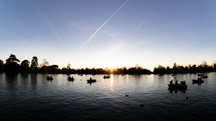 Lakes, parks and landscapes in autumn, in the city of Madrid Spain. Retiro Park in the center of Madrid.