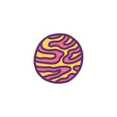 Jupiter planet colored doodle. Red and yellow stripped gas planet vector icon. Planet with stripe pattern cute drawing.