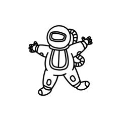 Cute astronaut in space suit in hand drawn doodle style, vector illustration isolated on white background.