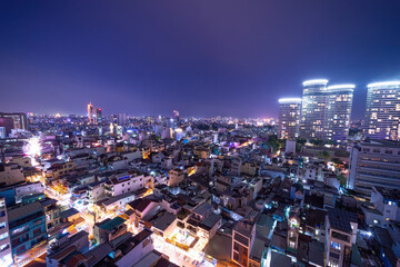 Fototapeta na wymiar Nightscape of Ho Chi Minh City. Ho Chi Minh City is the most populous city in Vietnam. Its also known by its former name of Saigon. Saigon skyline.