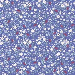 seamless pattern with cute tiny flowers. retro design. flat hand drawn vector illustration, nature inspired vintage background. Print for fabric, paper, card, stationery